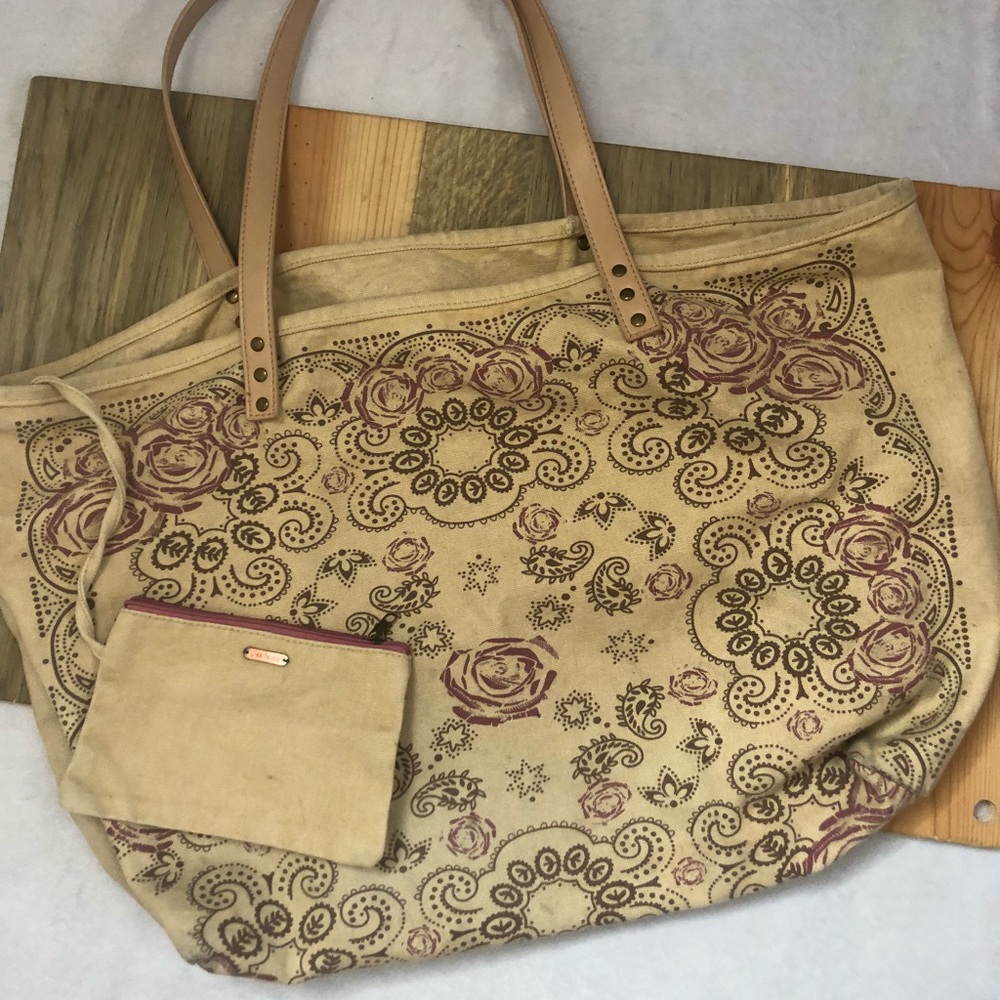 Free People Bag Tote Flower Paisley Tan
